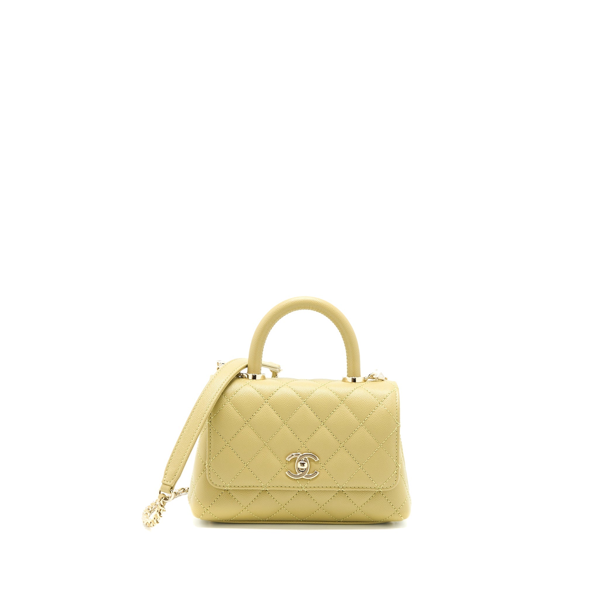 CHANEL EXTRA MINI COCO HANDLE CAVIAR GREEN LGHW (MICROCHIP)