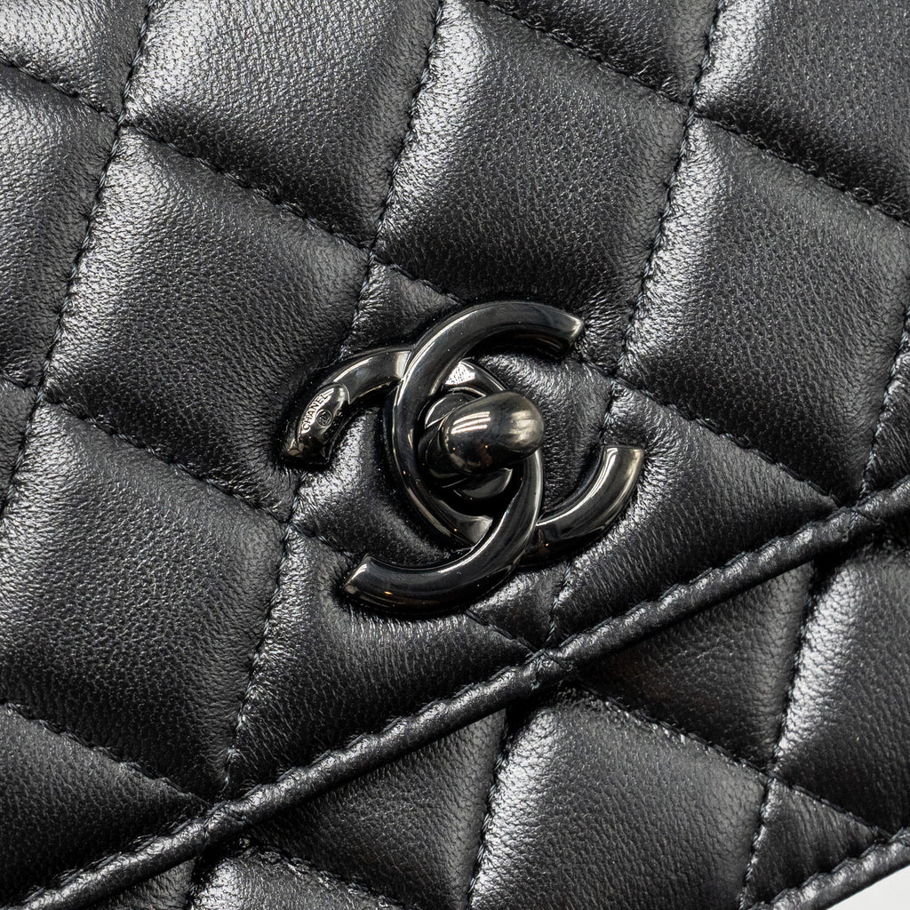 CHANEL TOP HANDLE FLAP WALLET WITH CHAIN LAMBSKIN SO BLACK (MICROCHIP)