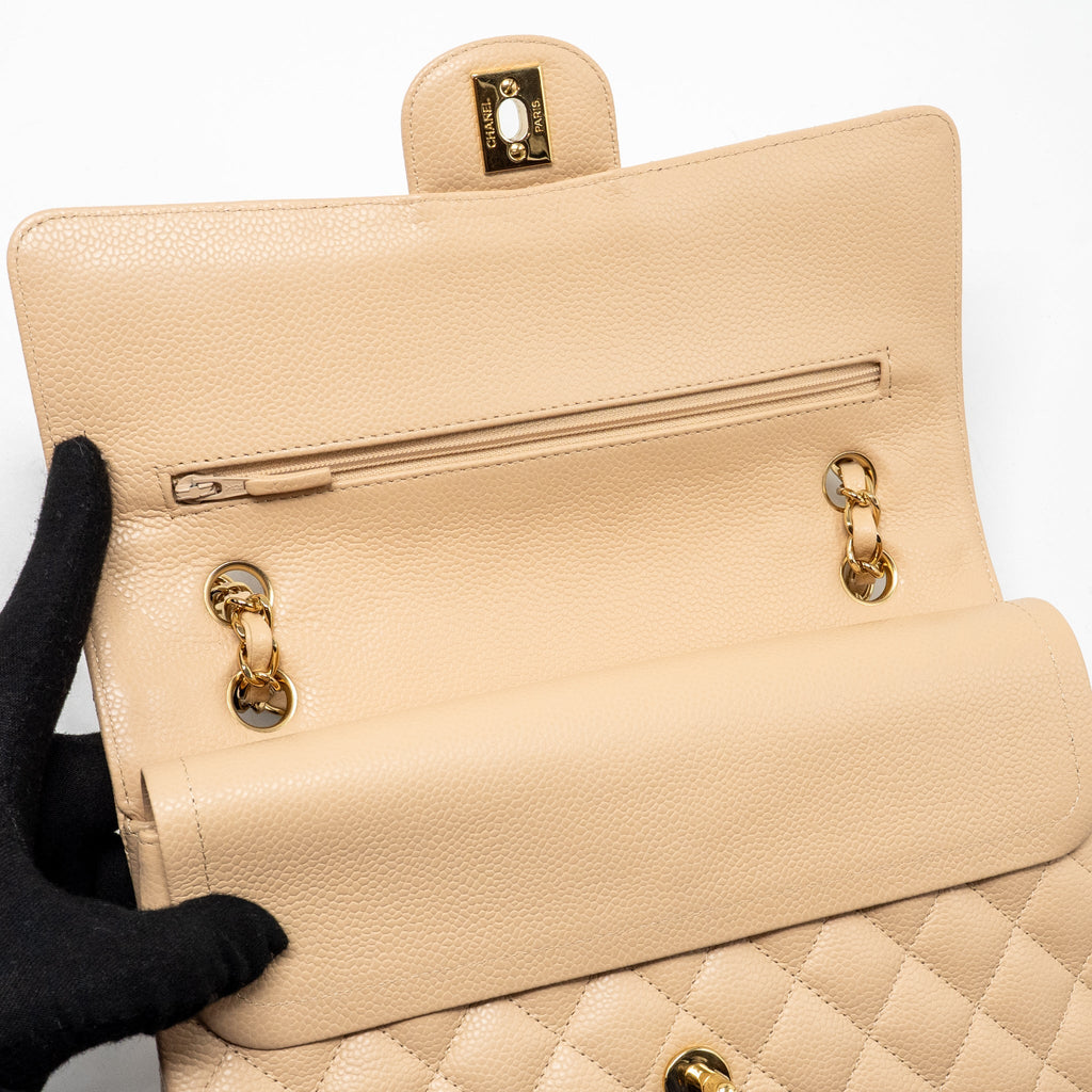 CHANEL MEDIUM CLASSIC DOUBLE FLAP BAG CAVIAR BEIGE GHW