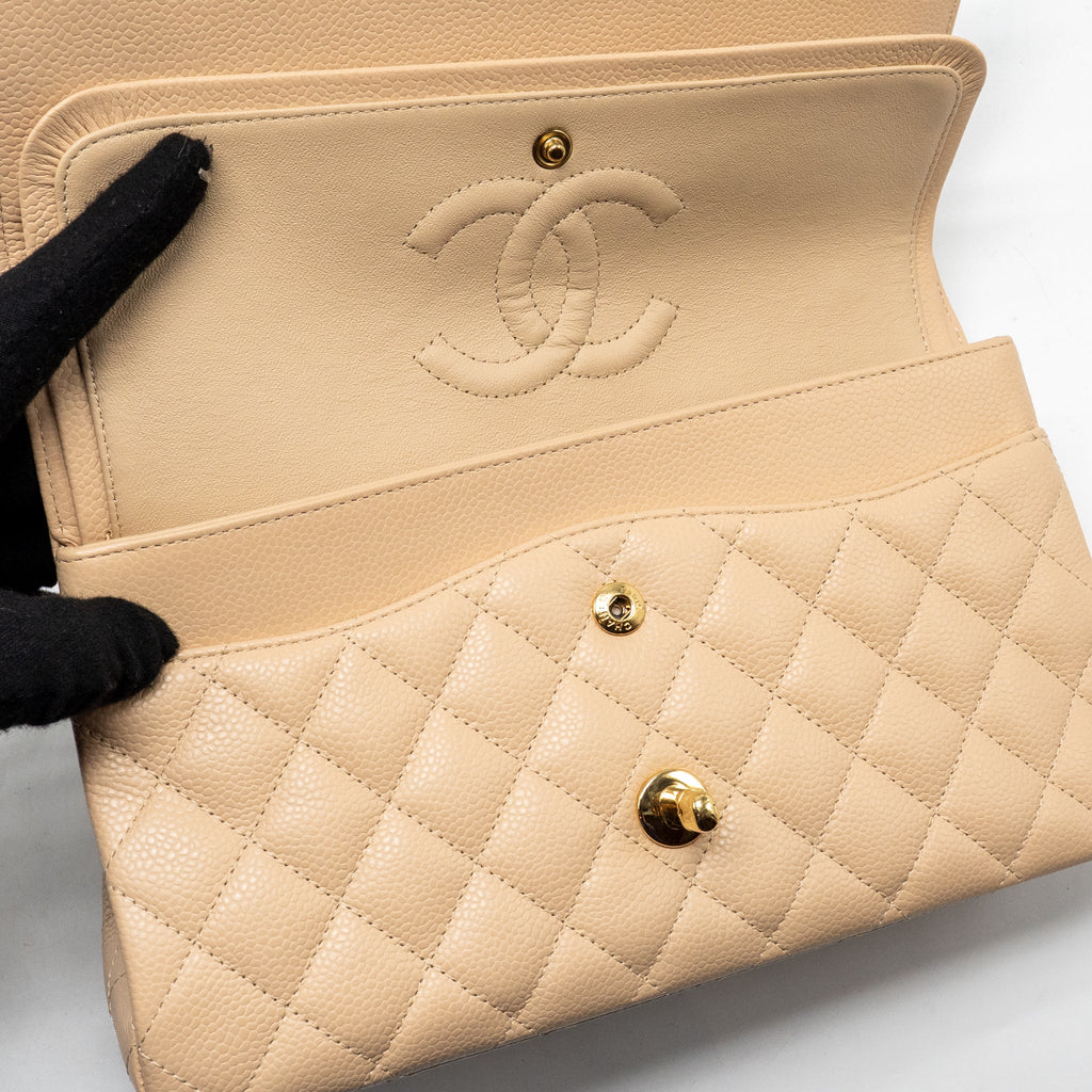 CHANEL MEDIUM CLASSIC DOUBLE FLAP BAG CAVIAR BEIGE GHW