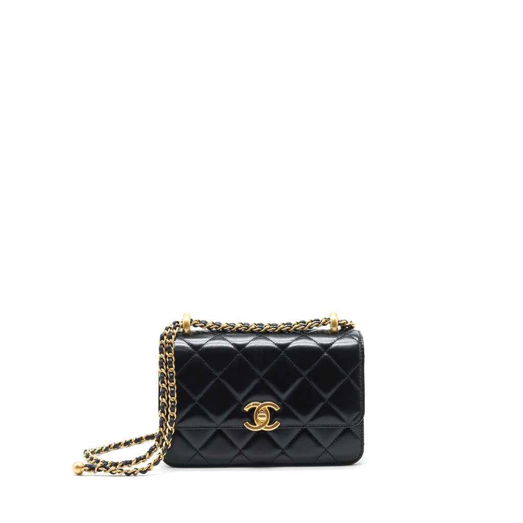 CHANEL 21A GOLD CRUSH FLAP BAG CALFSKIN BLACK GHW