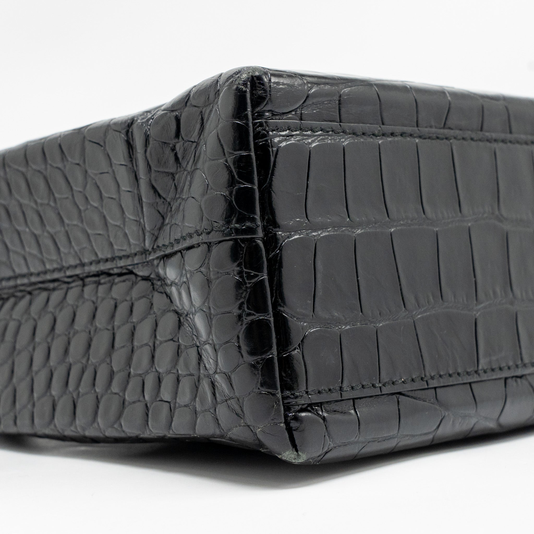 BALENCIAGA SHOPPING TOTE BAG XXS CROC EMBOSSED CALFSKIN BLACK SHW