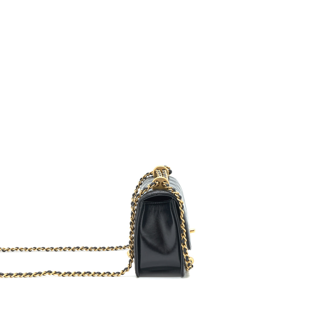 CHANEL 21A GOLD CRUSH FLAP BAG CALFSKIN BLACK GHW