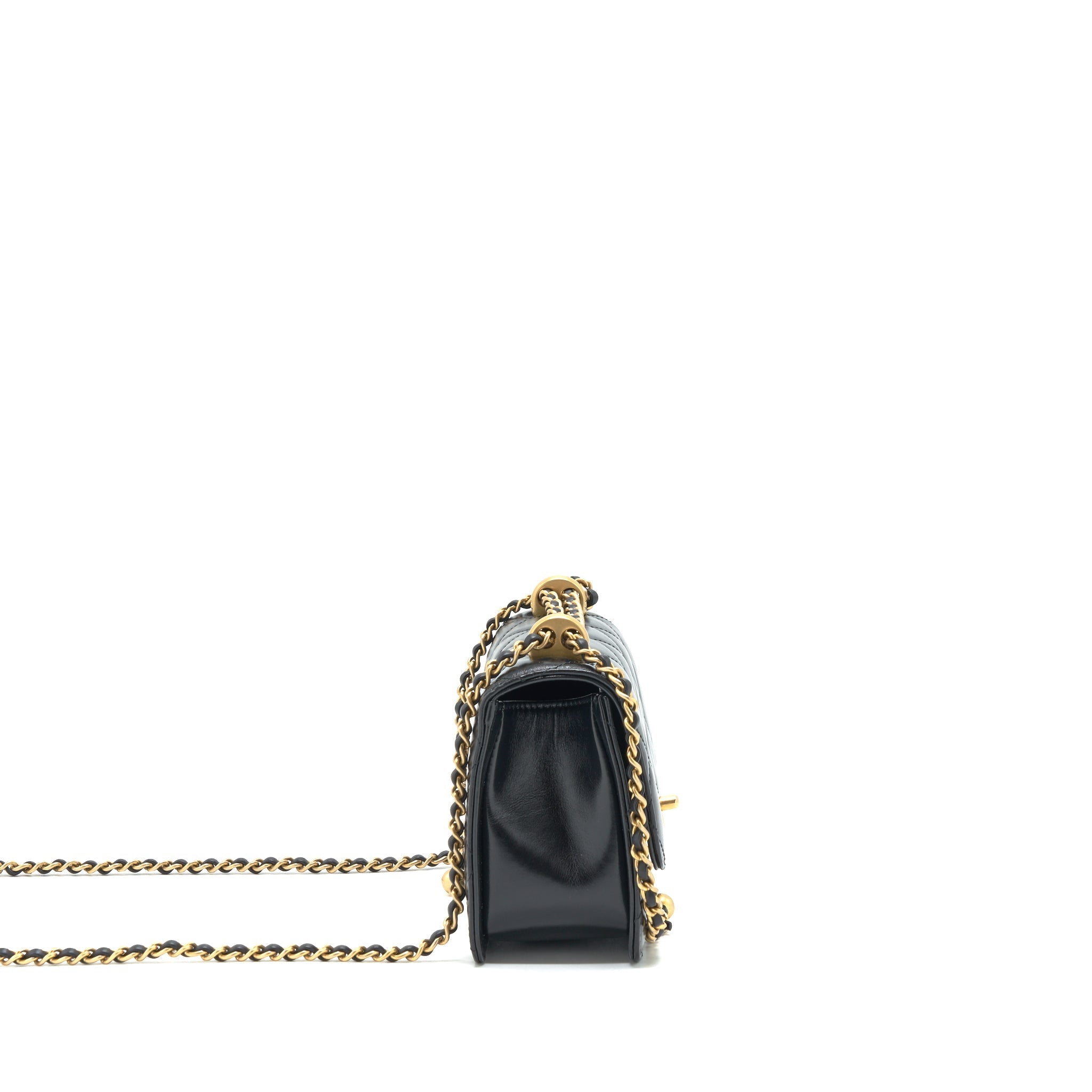 CHANEL 21A GOLD CRUSH FLAP BAG CALFSKIN BLACK GHW