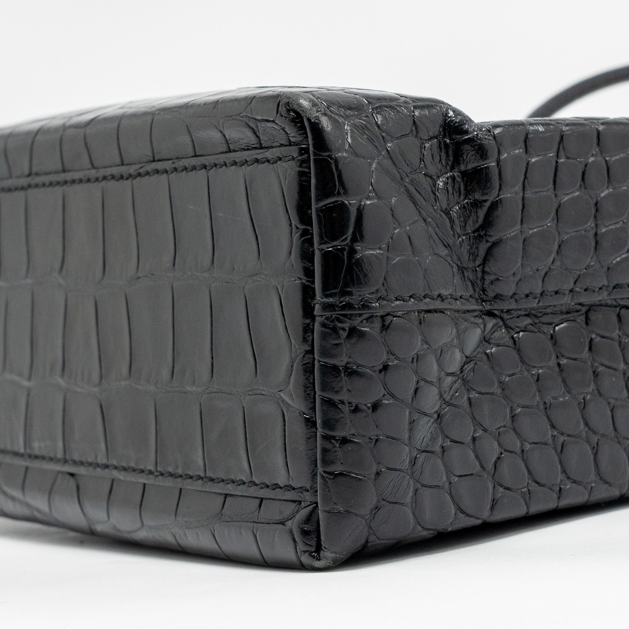 BALENCIAGA SHOPPING TOTE BAG XXS CROC EMBOSSED CALFSKIN BLACK SHW