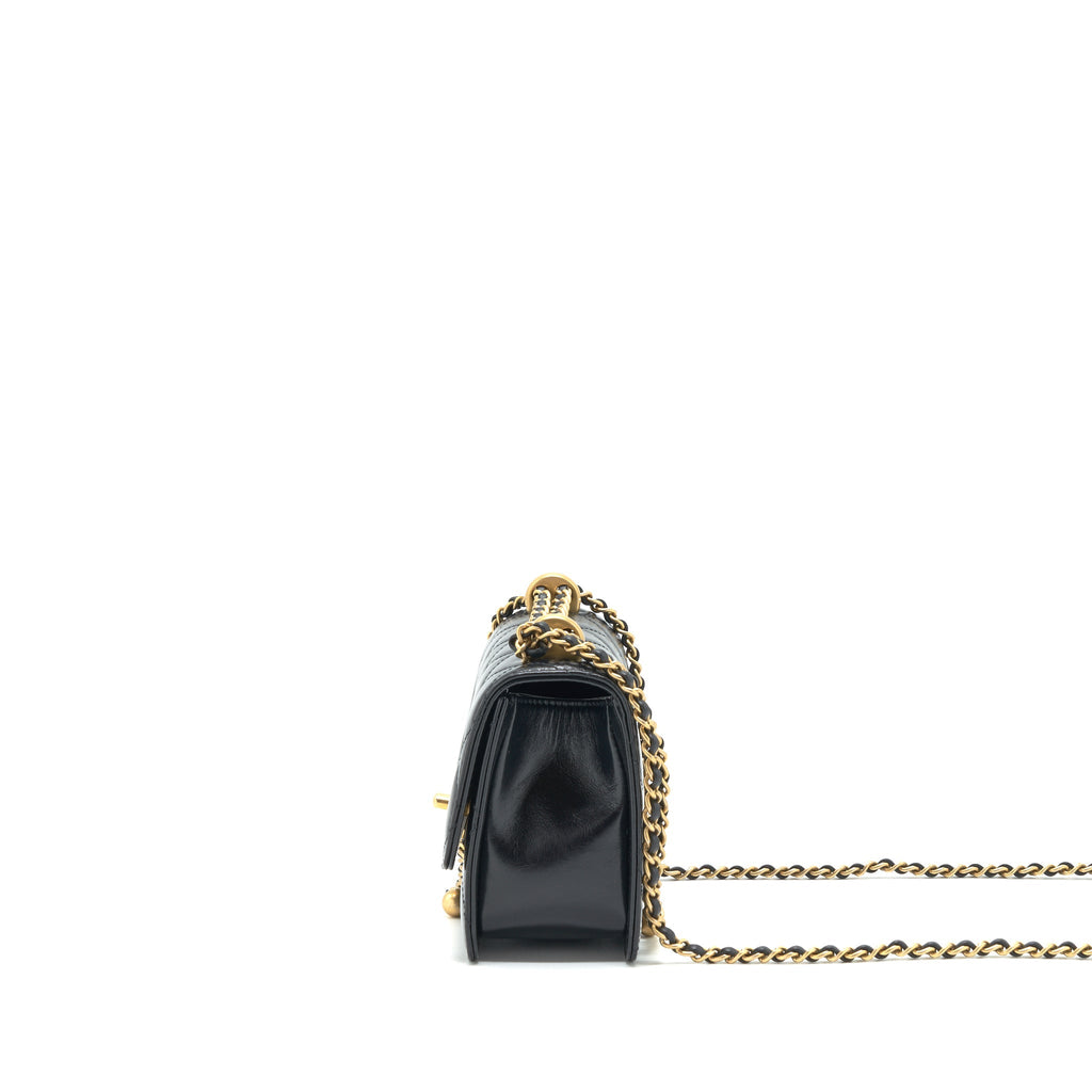CHANEL 21A GOLD CRUSH FLAP BAG CALFSKIN BLACK GHW