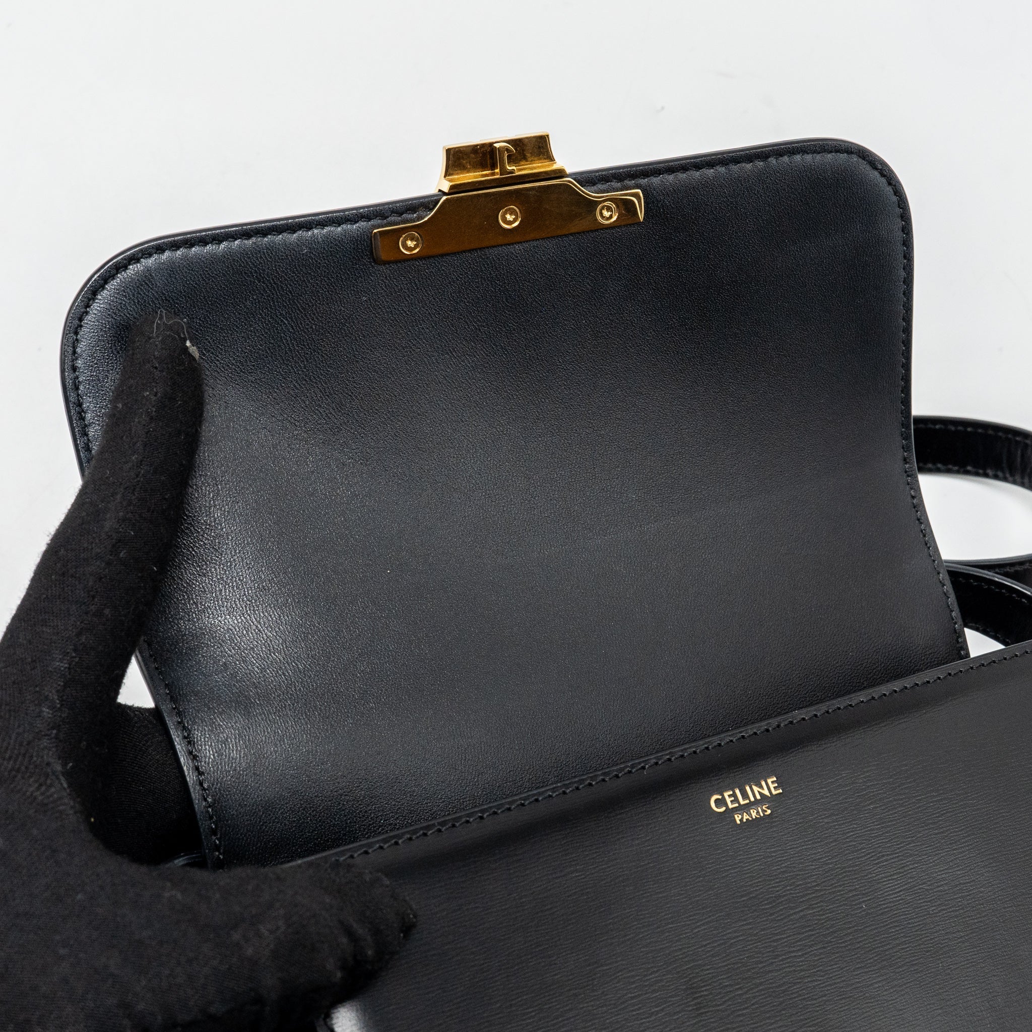 CELINE TEEN TRIOMPHE BAG SHINY CALFSKIN BLACK GHW
