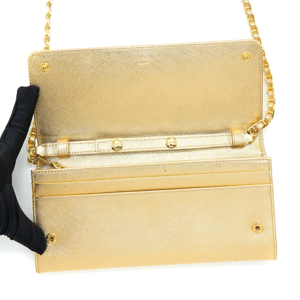 PRADA MINI WALLET ON CHAIN GOLD GHW