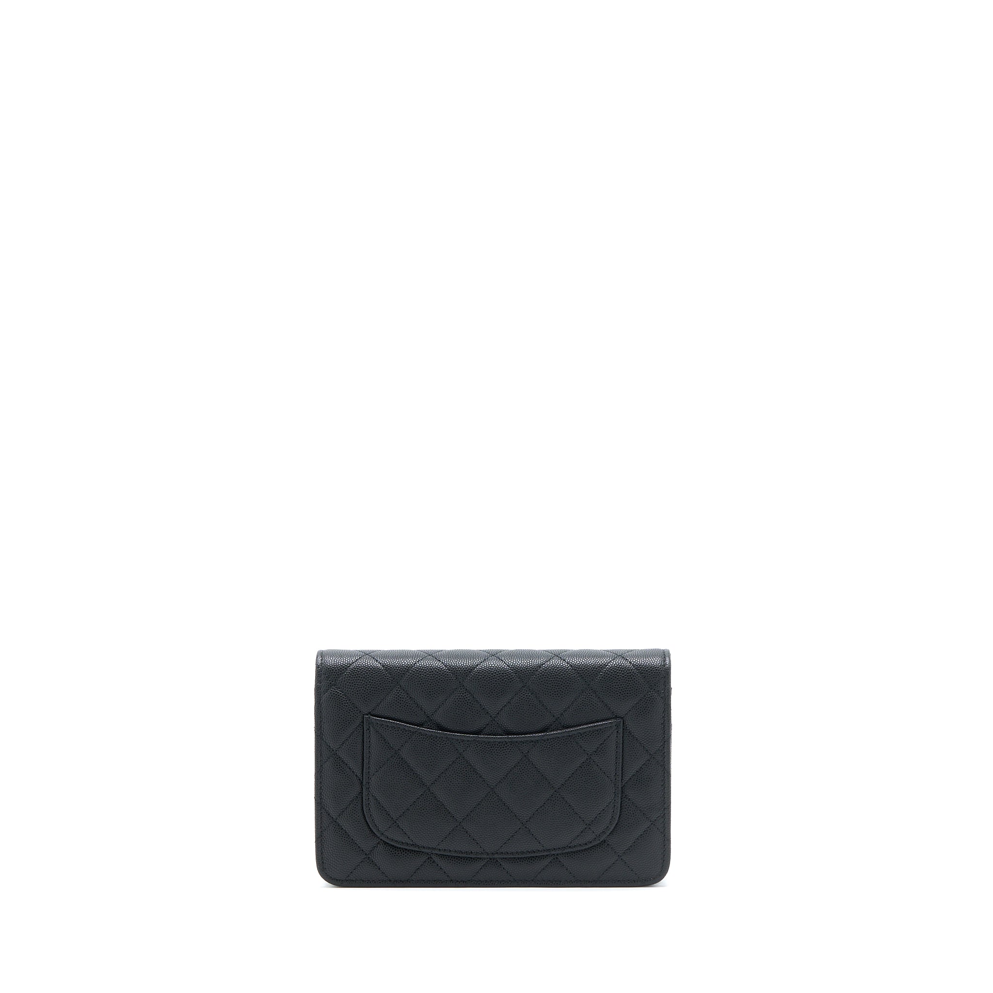 CHANEL GIANT CC LOGO WALLET ON CHAIN CAVIAR BLACK LGHW (MICROCHIP)