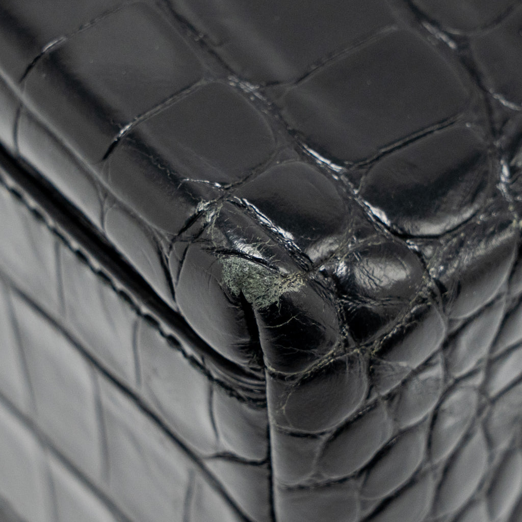 BALENCIAGA SHOPPING TOTE BAG XXS CROC EMBOSSED CALFSKIN BLACK SHW