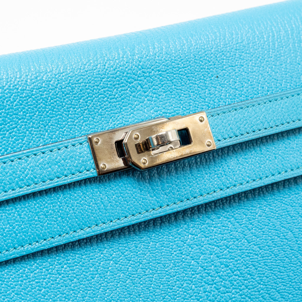 HERMES KELLY LONG WALLET CHEVRE MYSORE LEATHER BLUE AZTEQUE SHW