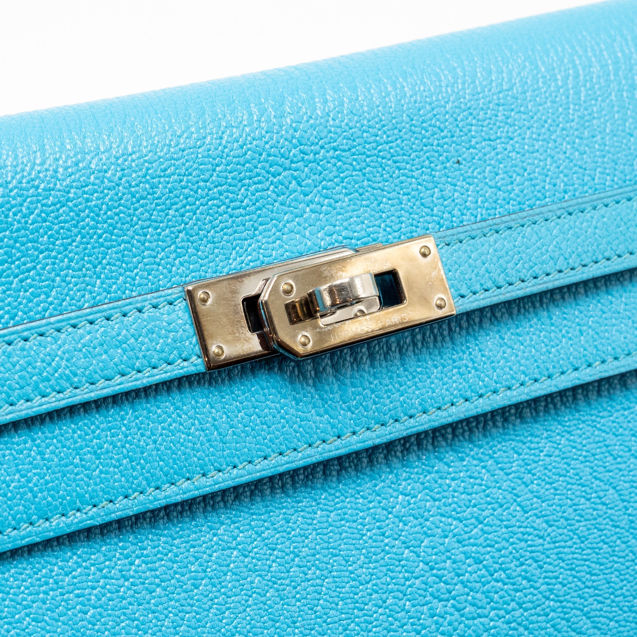 HERMES KELLY LONG WALLET CHEVRE MYSORE LEATHER BLUE AZTEQUE SHW