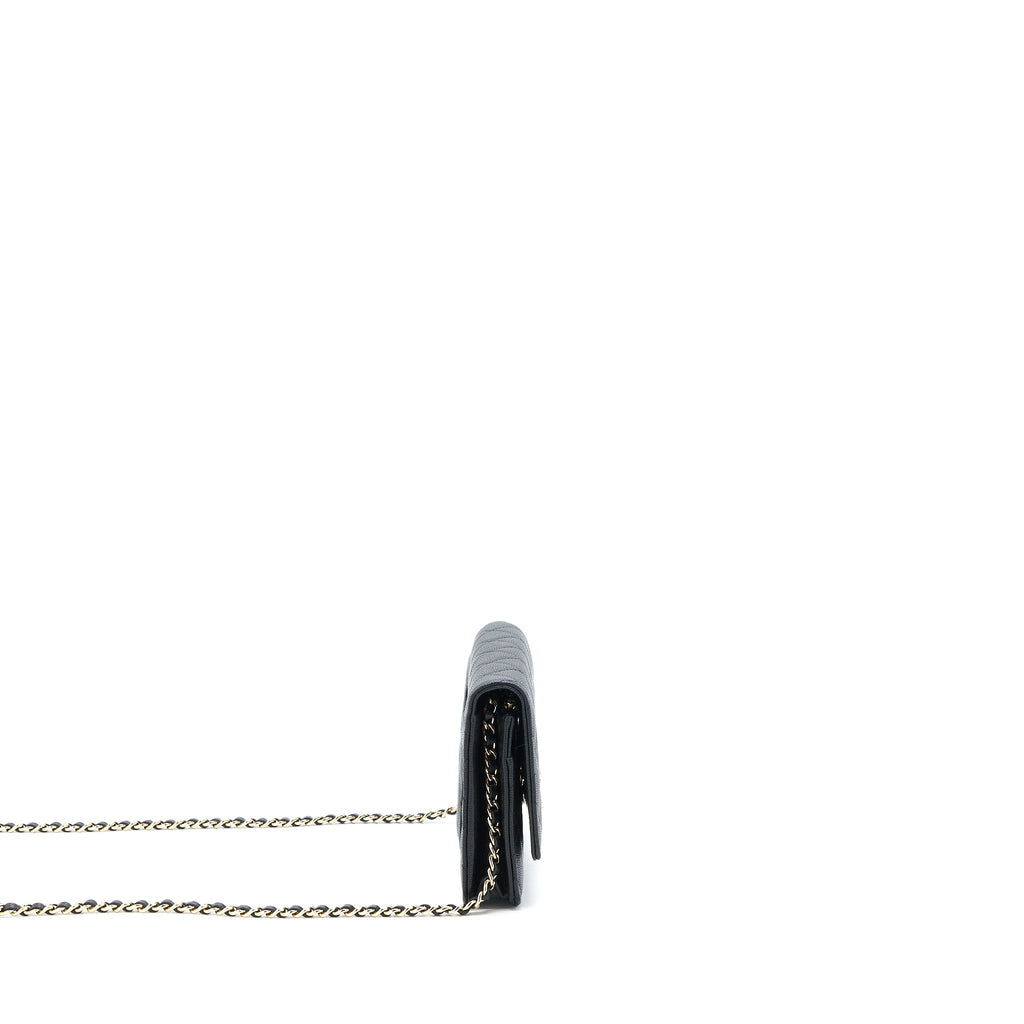 CHANEL GIANT CC LOGO WALLET ON CHAIN CAVIAR BLACK LGHW (MICROCHIP)