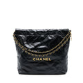 CHANEL SMALL 22 BAG SHINY CALFSKIN BLACK GHW (MICROCHIP)