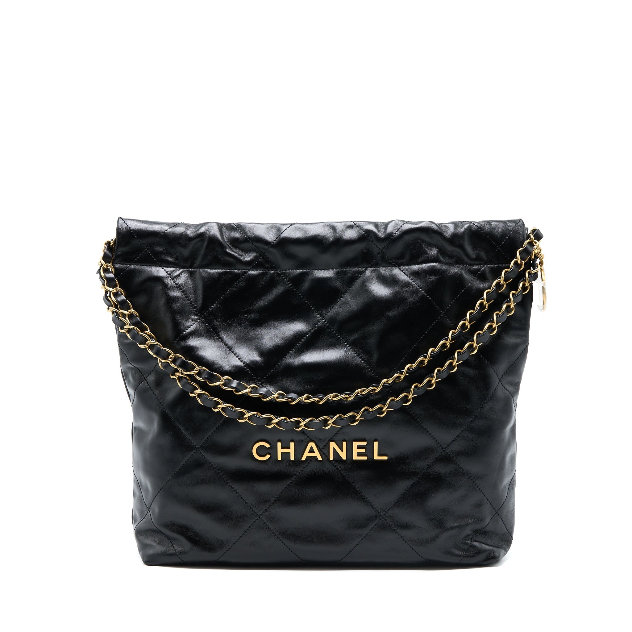 CHANEL SMALL 22 BAG SHINY CALFSKIN BLACK GHW (MICROCHIP)