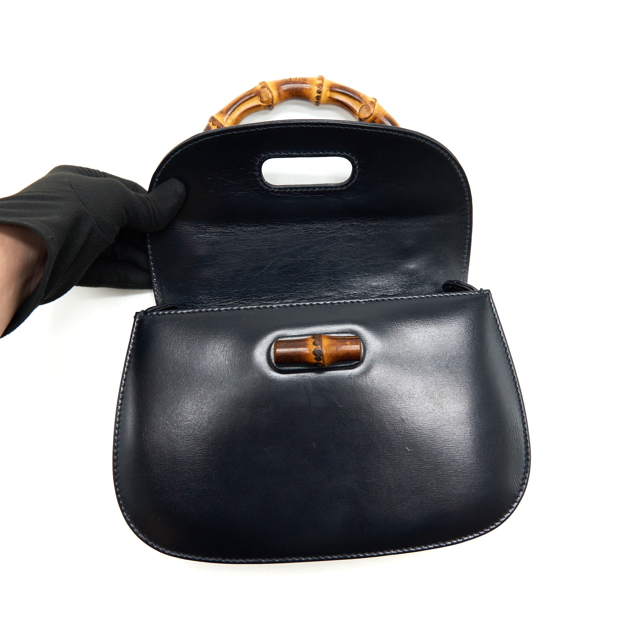 GUCCI VINTAGE BAMBOO SMALL TOP HANDLE BAG BLACK