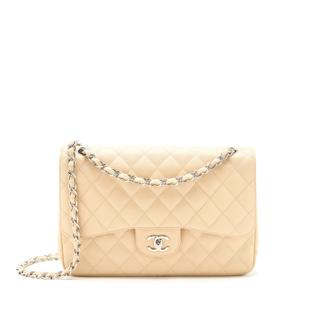 CHANEL CLASSIC JUMBO DOUBLE FLAP BAG CAVIAR BEIGE SHW