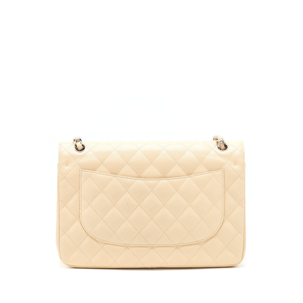 CHANEL CLASSIC JUMBO DOUBLE FLAP BAG CAVIAR BEIGE SHW