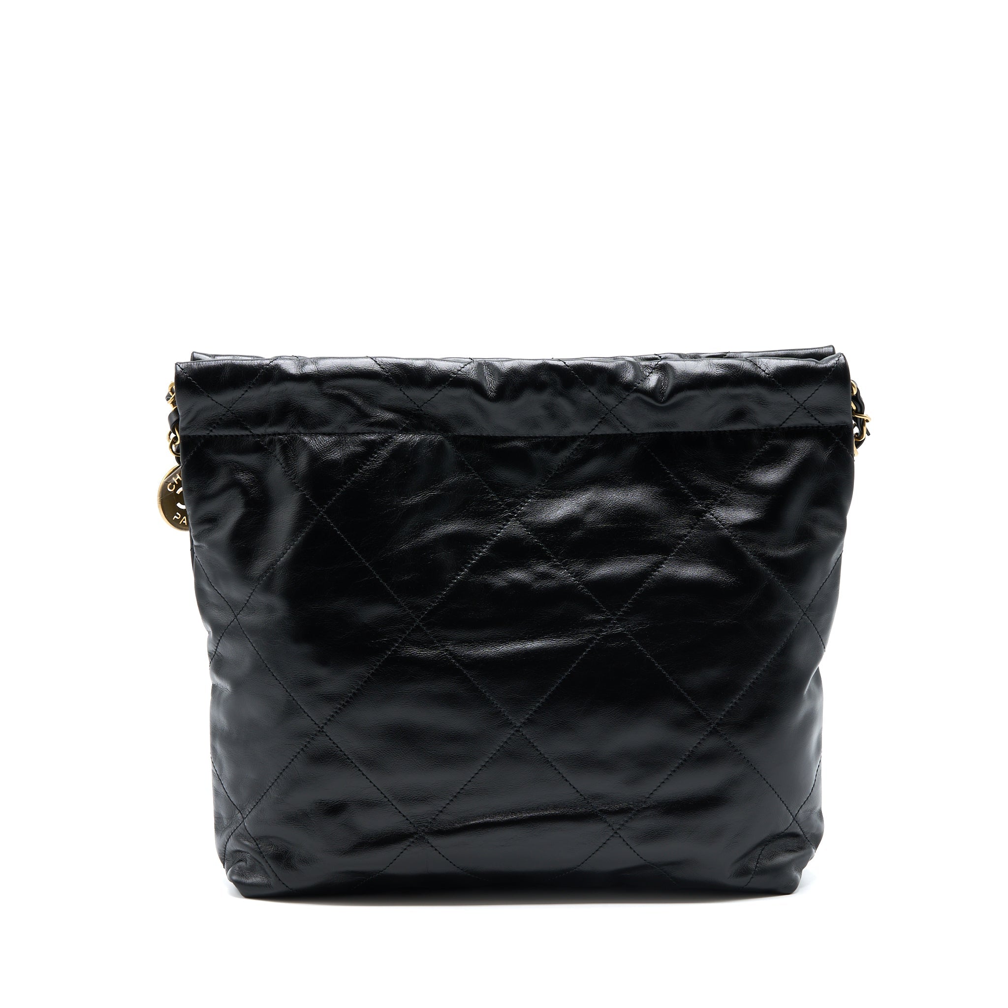 CHANEL SMALL 22 BAG SHINY CALFSKIN BLACK GHW (MICROCHIP)