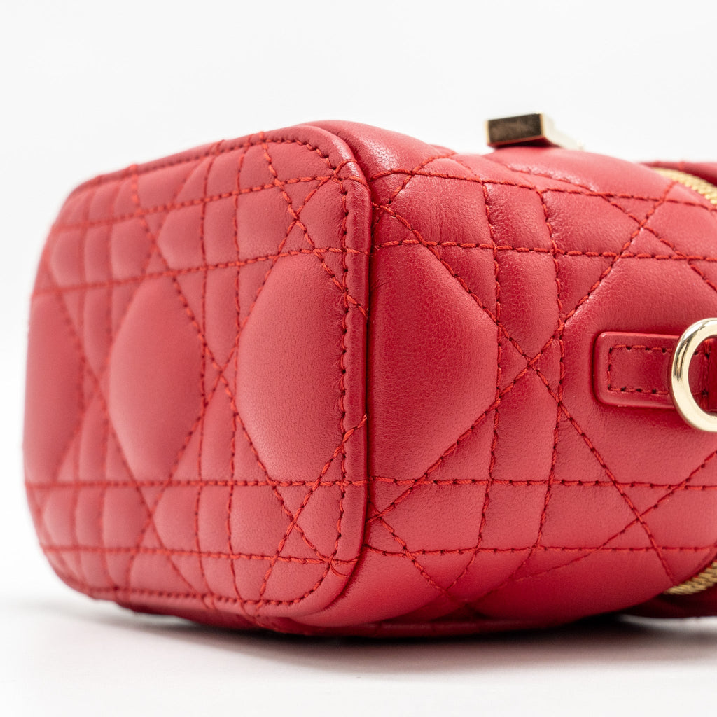 DIOR MICRO LADY DIOR VANITY CASE LAMBSKIN RED LGHW