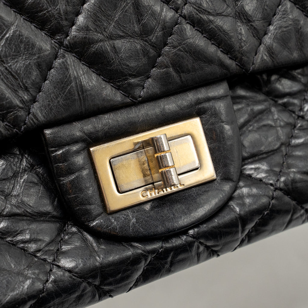 CHANEL 2.55 227 REISSUE MAXI FLAP BAG AGED CALFSKIN BLACK LGHW