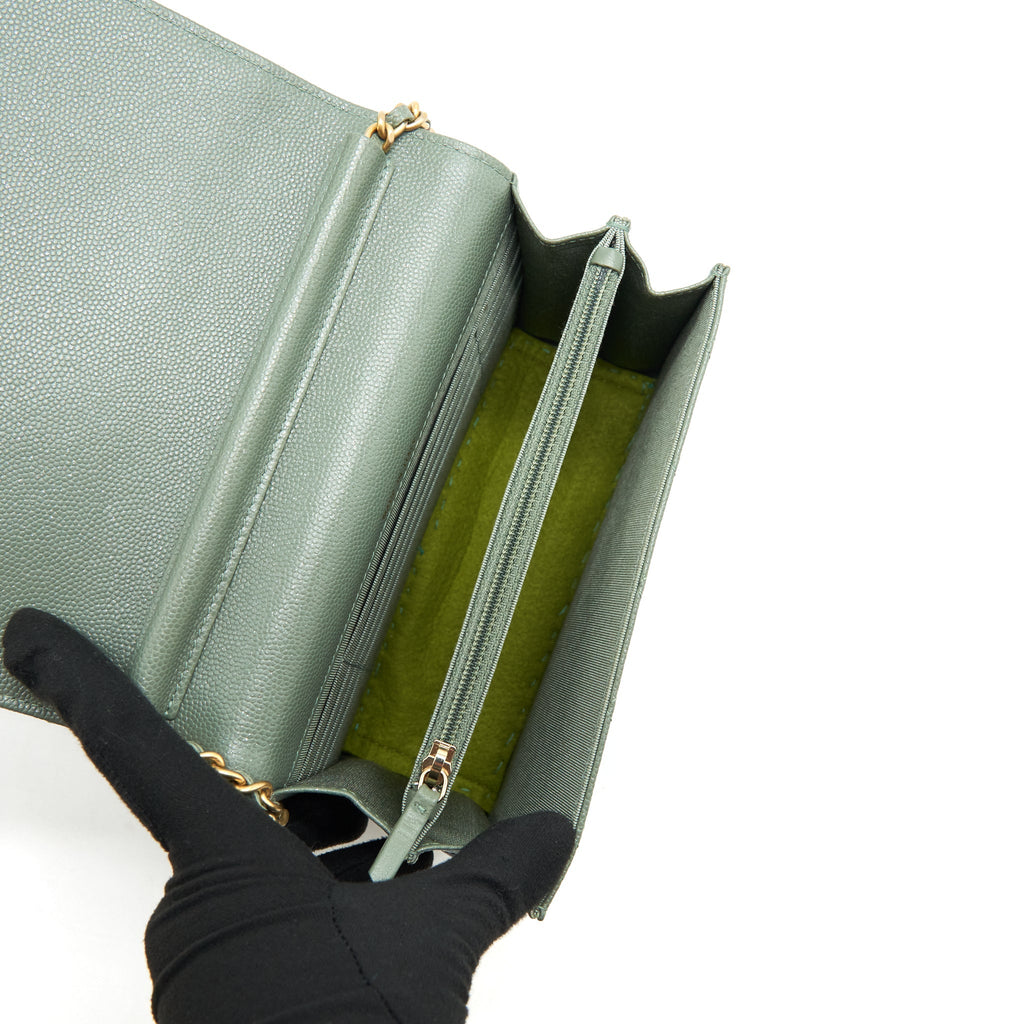 CHANEL WALLET ON CHAIN SQUARE CAVIAR GREEN GHW