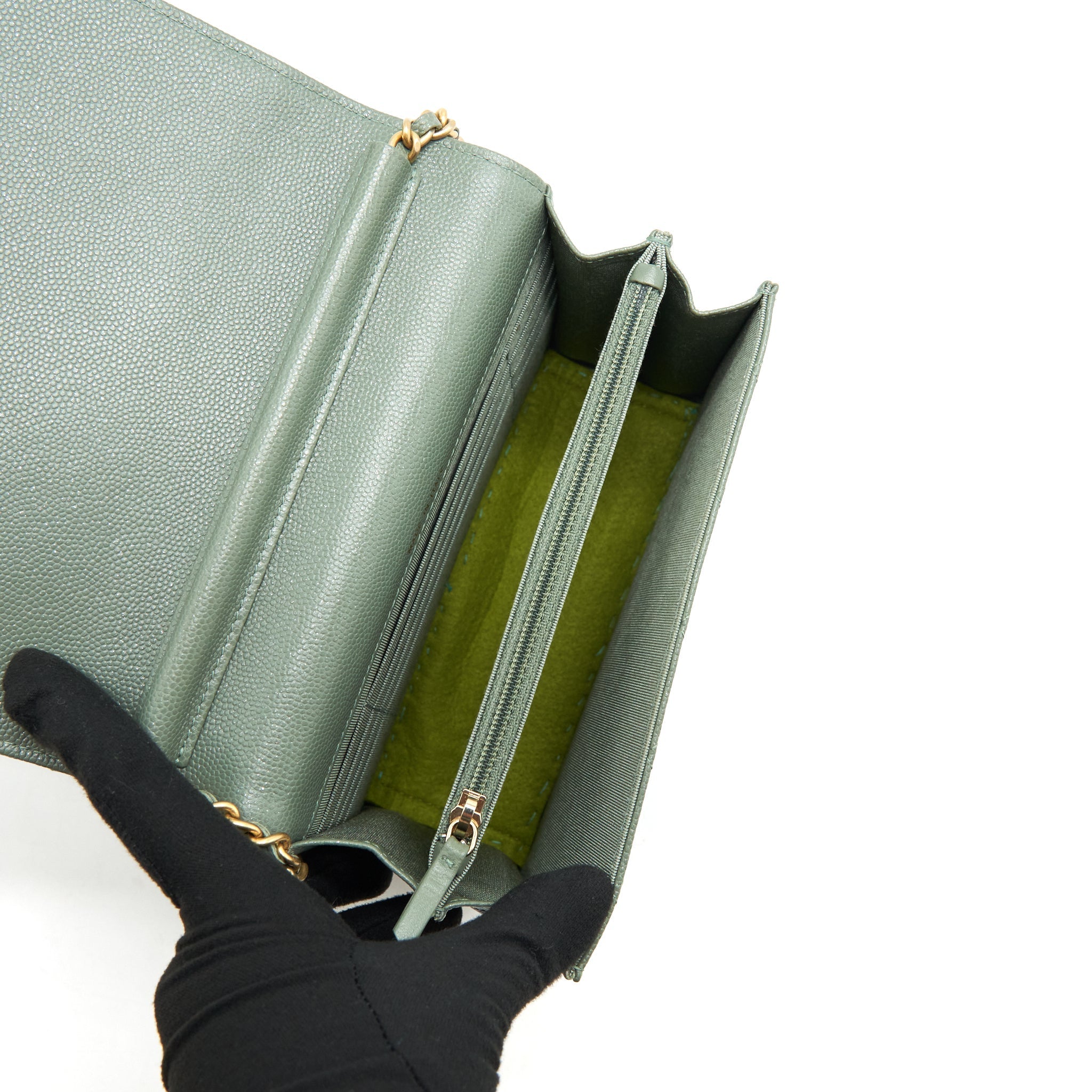 CHANEL WALLET ON CHAIN SQUARE CAVIAR GREEN GHW