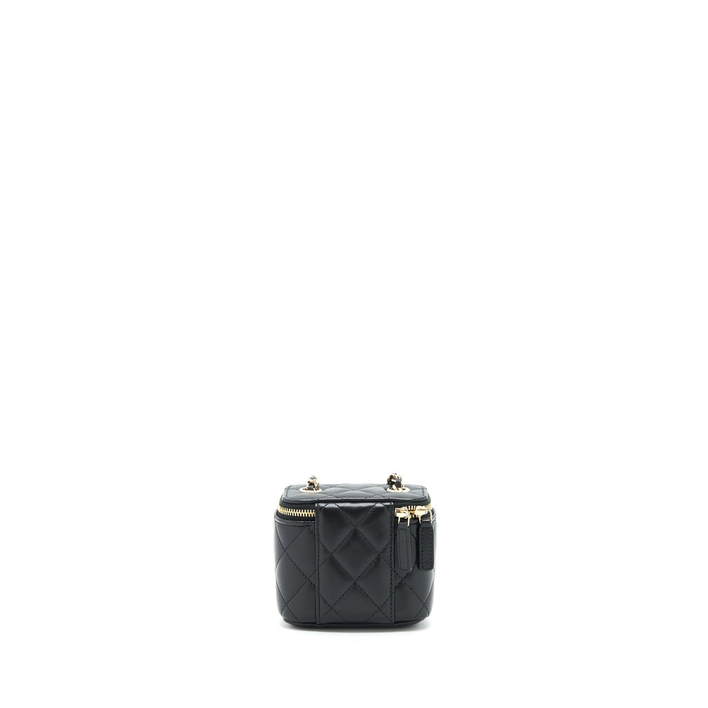 CHANEL MINI VANITY WITH CAMELLIA CHAIN LAMBSKIN BLACK LGHW