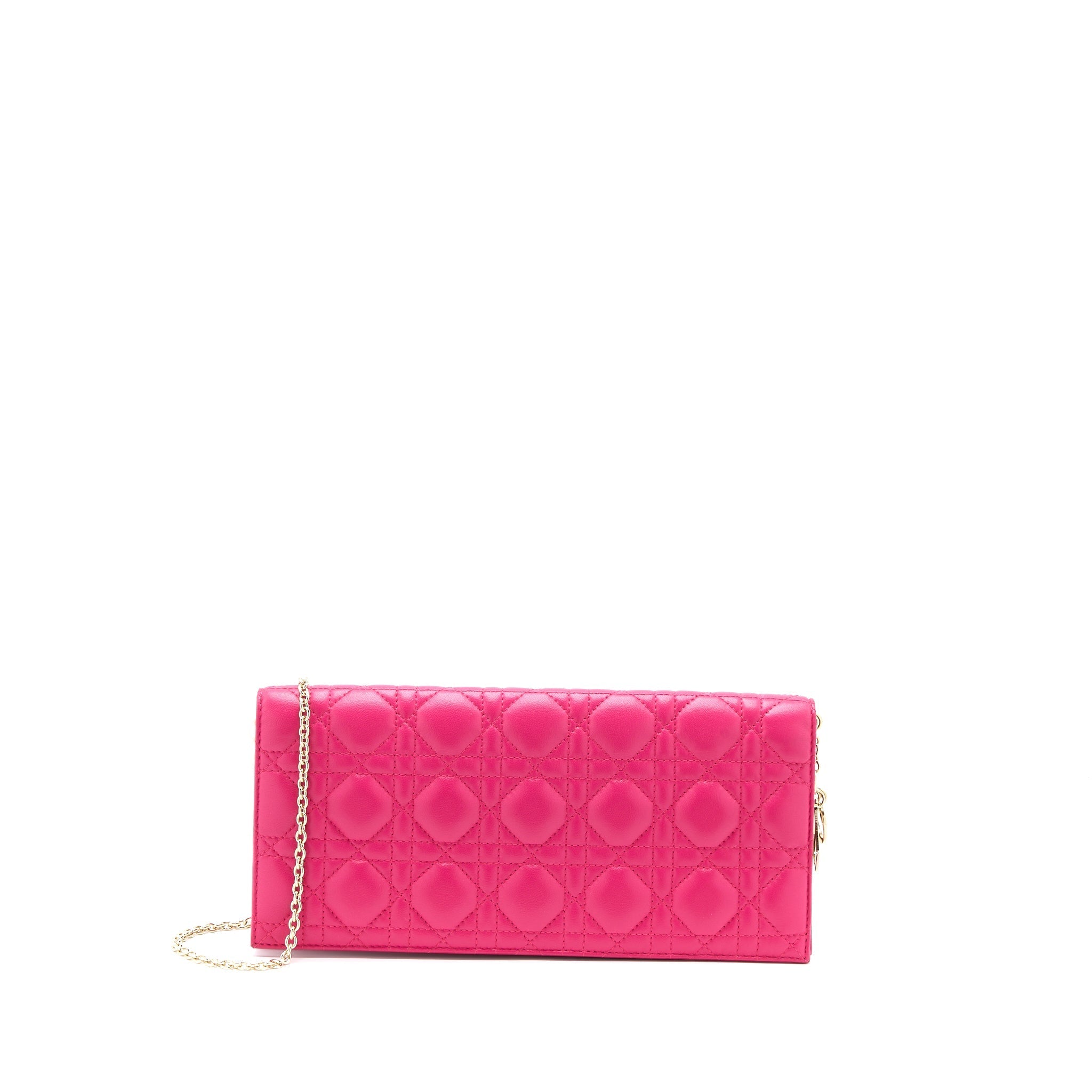 DIOR CANNAGE QUILTED LADY DIOR CHAIN CLUTCH LAMBSKIN PINK LGHW