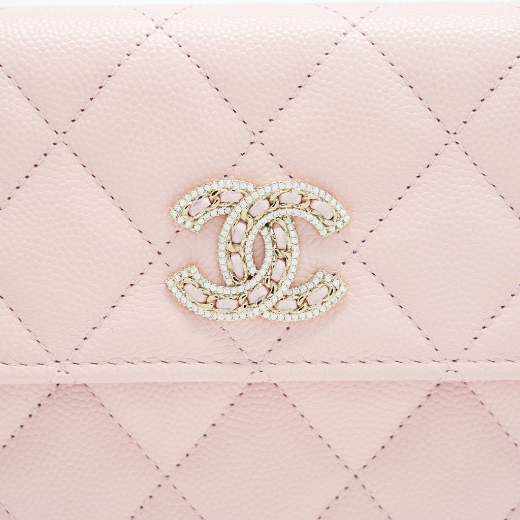 CHANEL 22S DETAILED LOGO FLAP LONG WALLET CAVIAR LIGHT PINK WITH LGHW