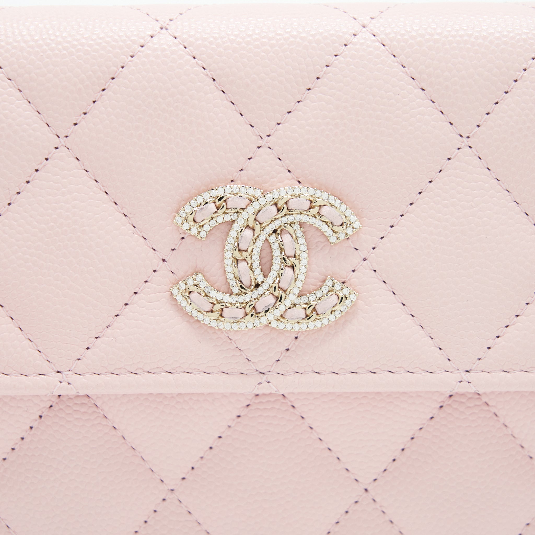 CHANEL 22S DETAILED LOGO FLAP LONG WALLET CAVIAR LIGHT PINK WITH LGHW