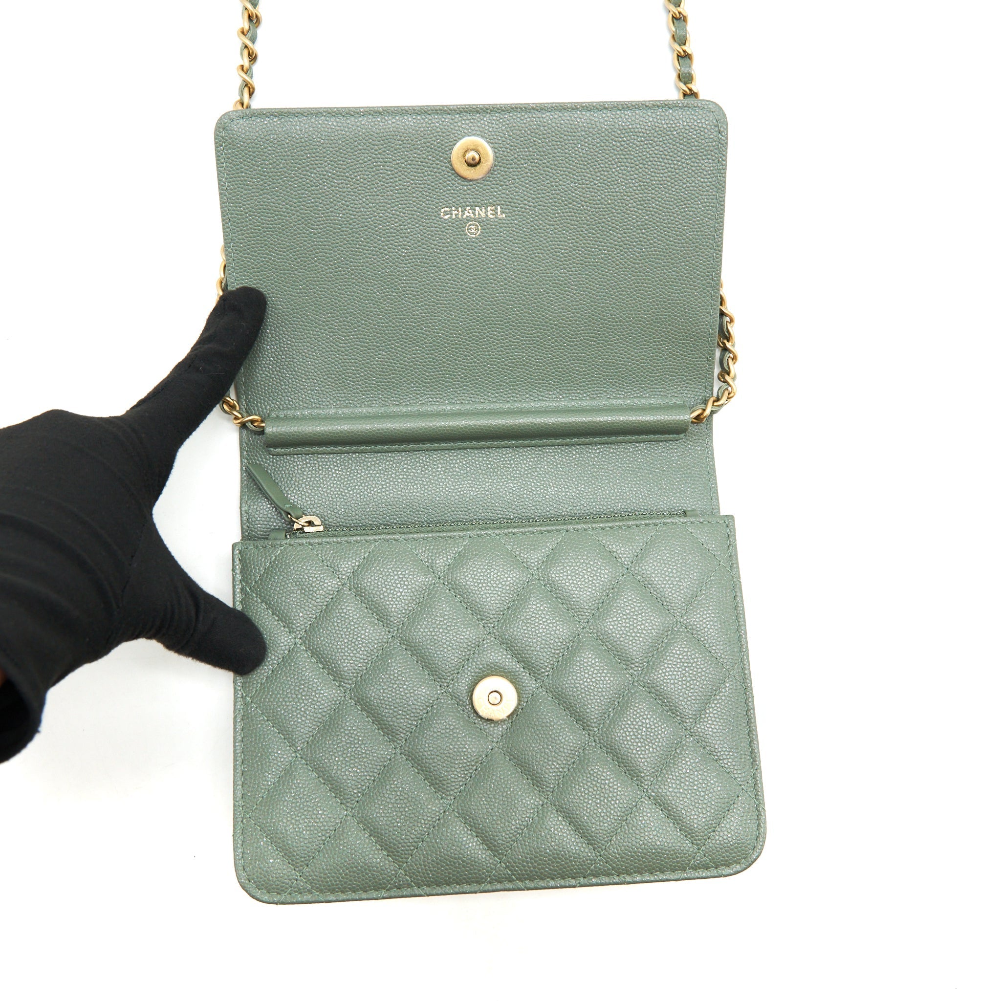 CHANEL WALLET ON CHAIN SQUARE CAVIAR GREEN GHW