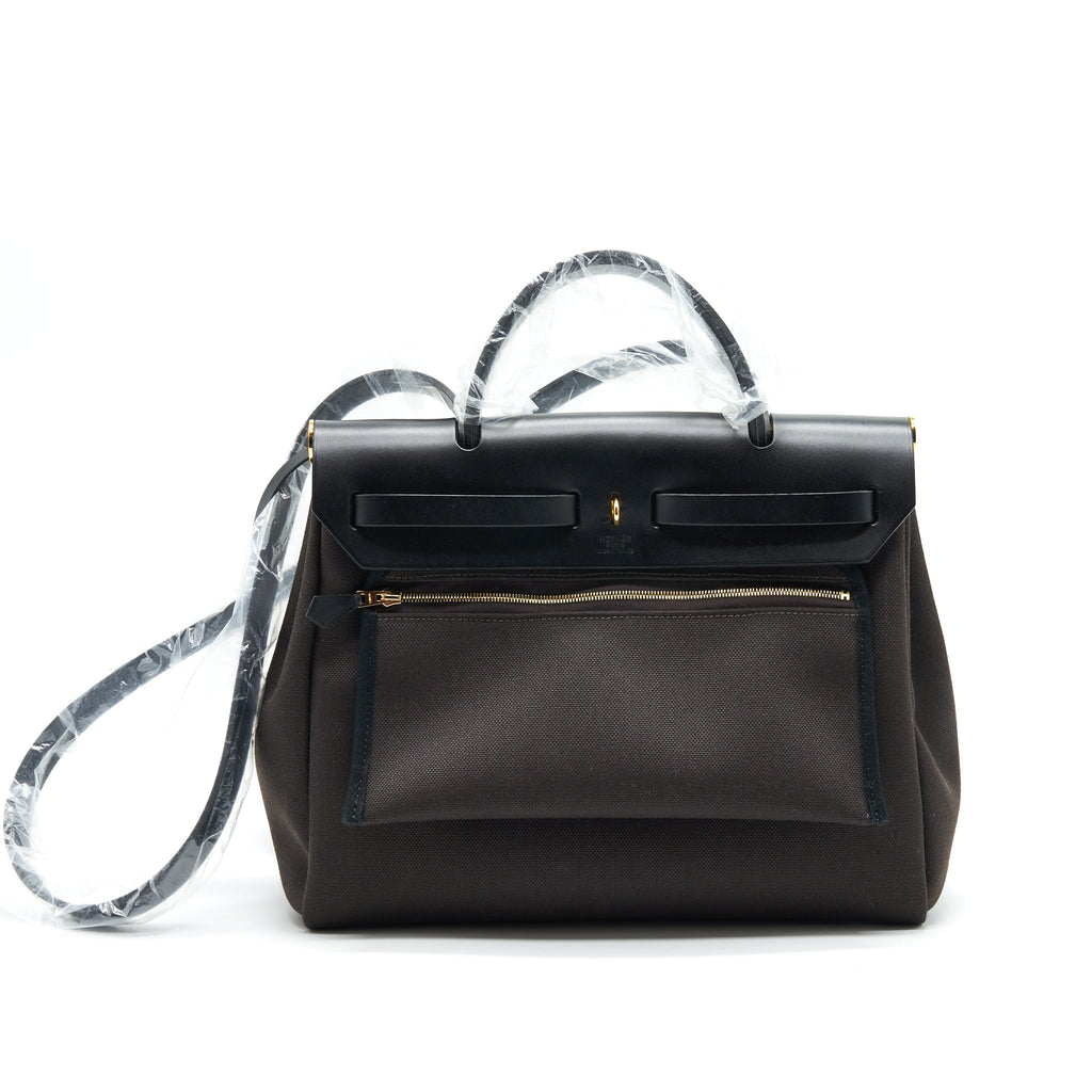 HERMES HERBAG ZIP 31 RETOURNE BAG WITH EBENE/ BLACK COLOR GHW