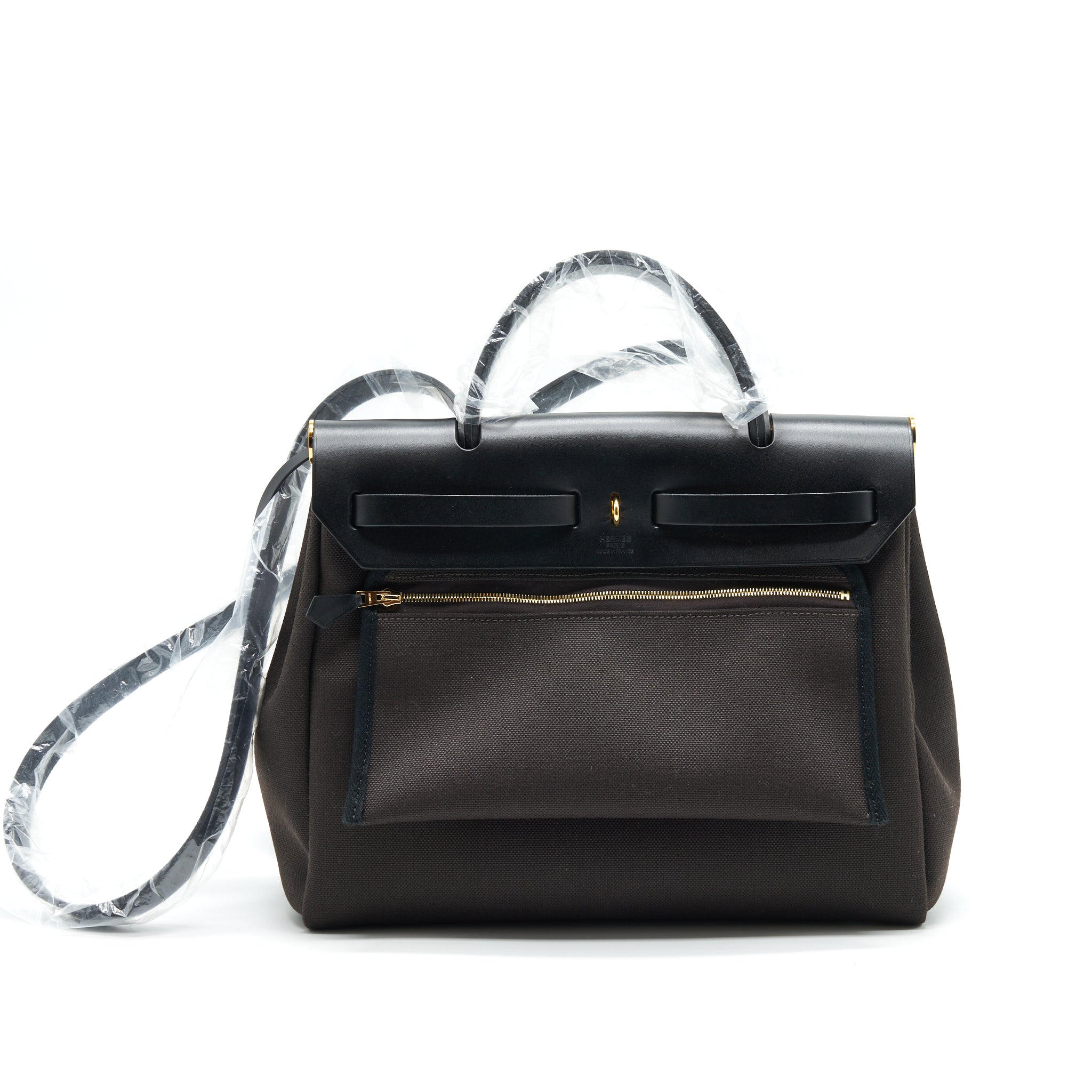 HERMES HERBAG ZIP 31 RETOURNE BAG WITH EBENE/ BLACK COLOR GHW
