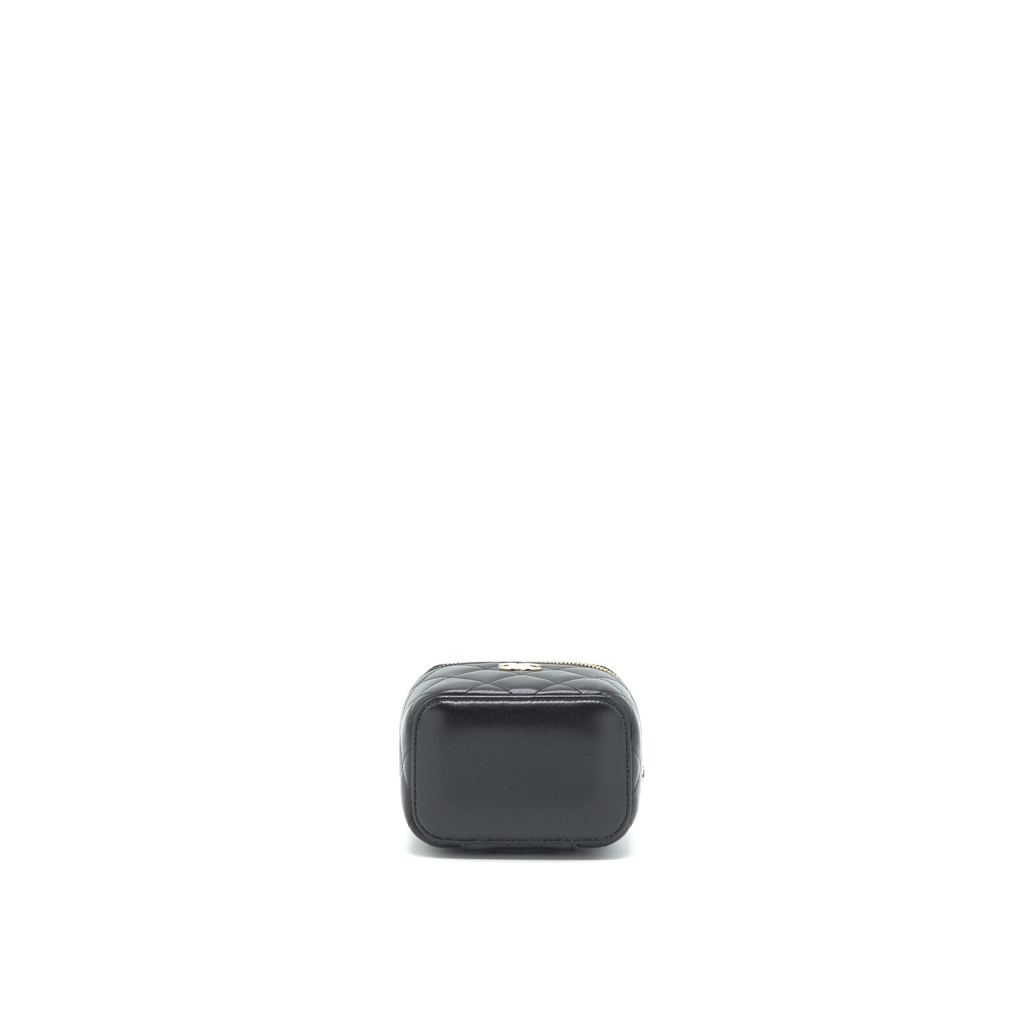 CHANEL MINI VANITY WITH CAMELLIA CHAIN LAMBSKIN BLACK LGHW