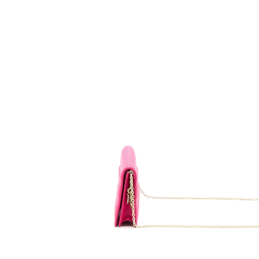 DIOR CANNAGE QUILTED LADY DIOR CHAIN CLUTCH LAMBSKIN PINK LGHW