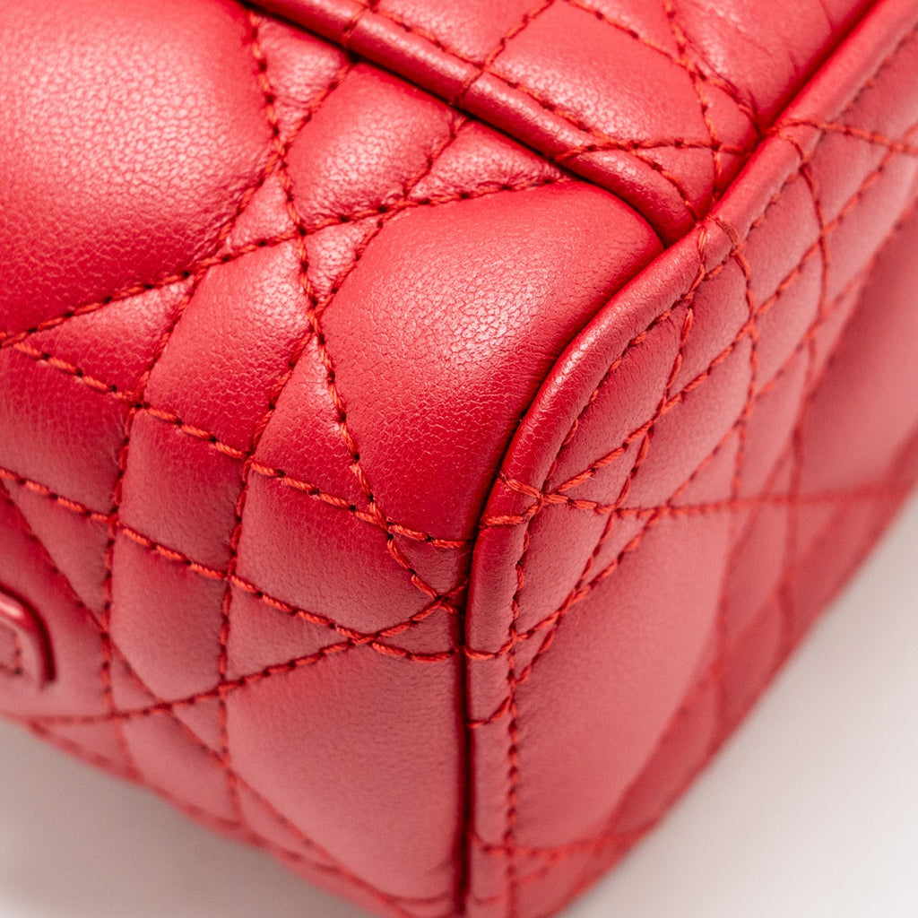 DIOR MICRO LADY DIOR VANITY CASE LAMBSKIN RED LGHW