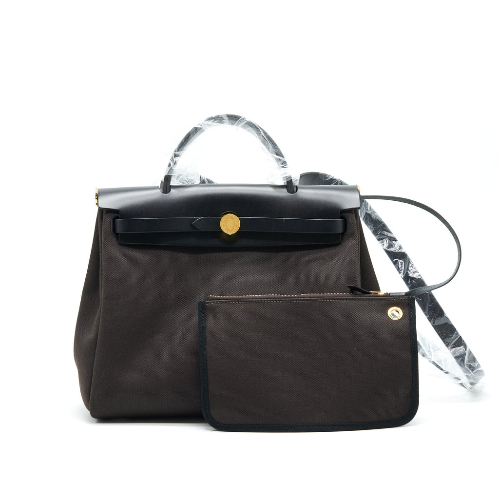HERMES HERBAG ZIP 31 RETOURNE BAG WITH EBENE/ BLACK COLOR GHW