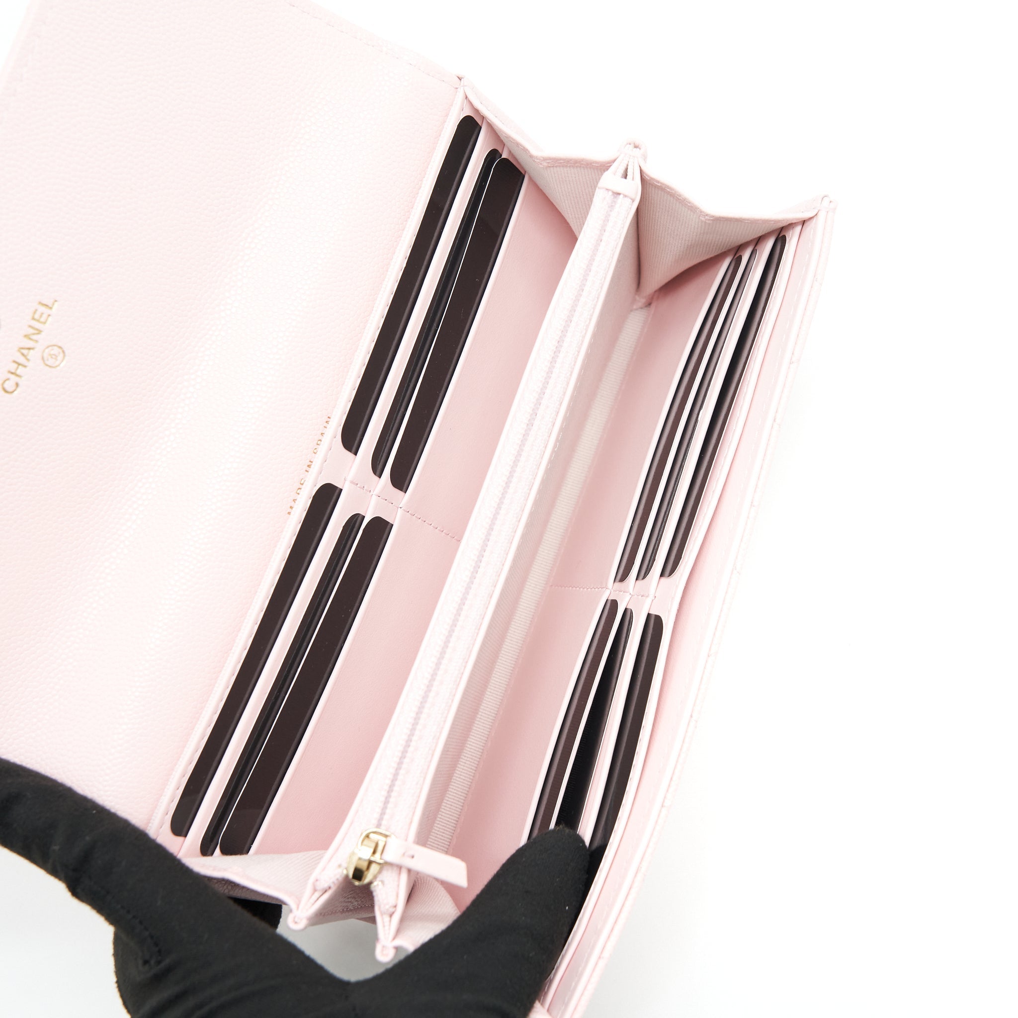 CHANEL 22S DETAILED LOGO FLAP LONG WALLET CAVIAR LIGHT PINK WITH LGHW