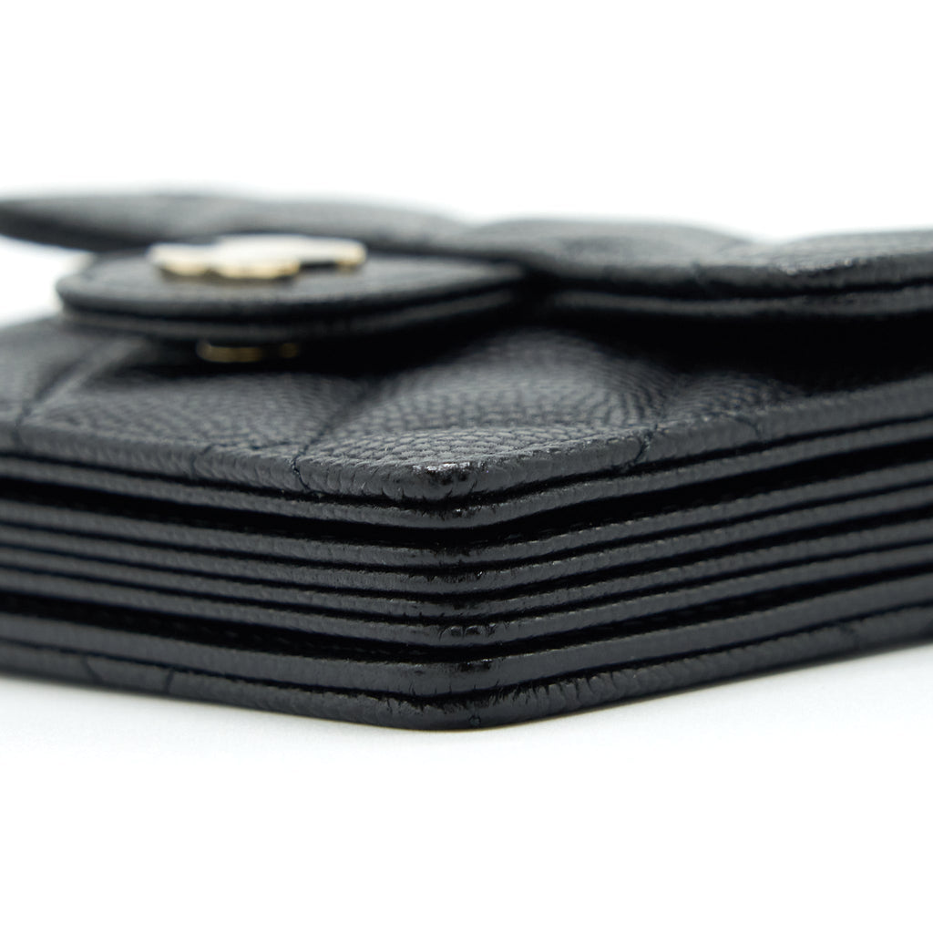 CHANEL CARD HOLDER ON CHAIN CAVIAR BLACK LGHW