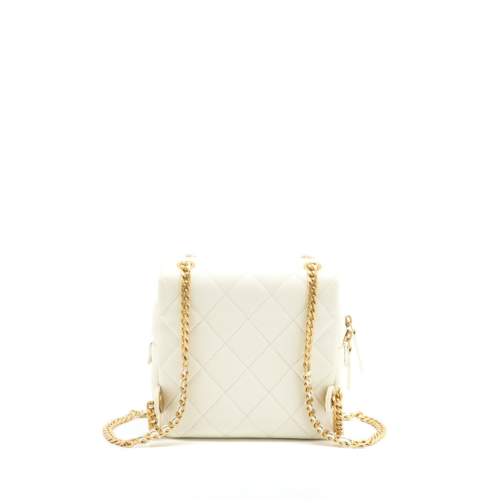 CHANEL 22P FLAP BACKPACK CAVIAR WHITE BRUSHED GHW (MICROCHIP)
