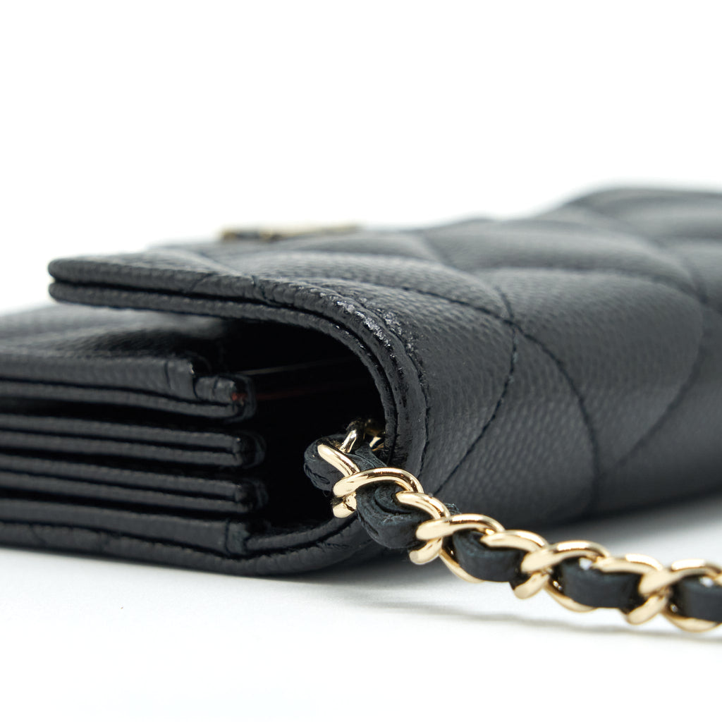 CHANEL CARD HOLDER ON CHAIN CAVIAR BLACK LGHW