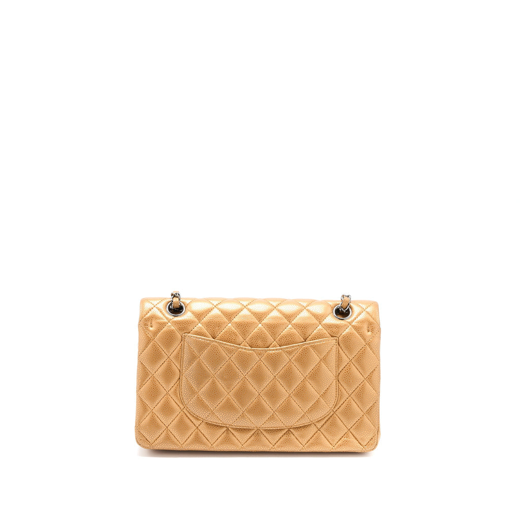 CHANEL MEDIUM CLASSIC DOUBLE FLAP BAG CAVIAR METALLIC IRIDESCENT RUTHENIUM HARDWARE