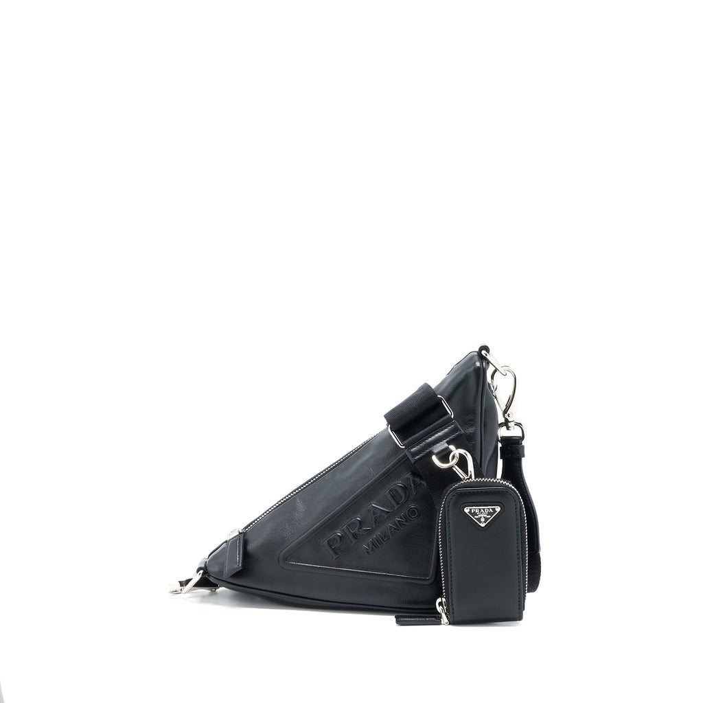 PRADA TRIANGLE LEATHER SHOULDER BAG BLACK SHW