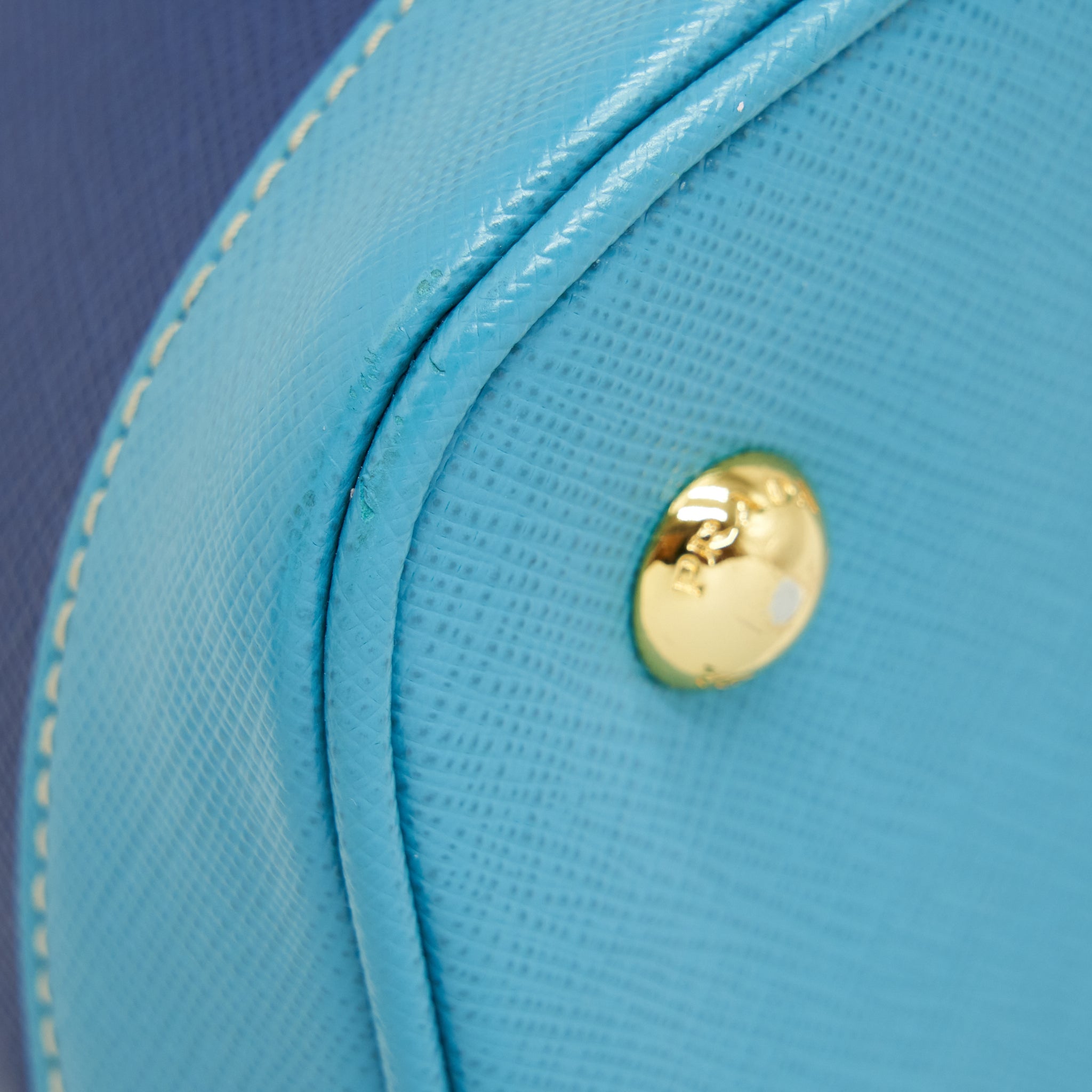PRADA SAFFIANO LUX BI COLOUR PROMENADE DONE TOTE BAG BLUETTE/TURCHESE BLUE