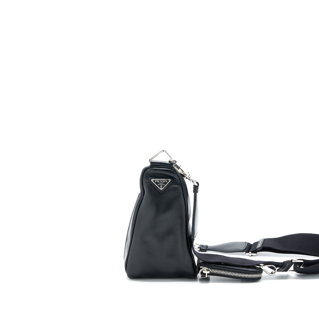PRADA TRIANGLE LEATHER SHOULDER BAG BLACK SHW