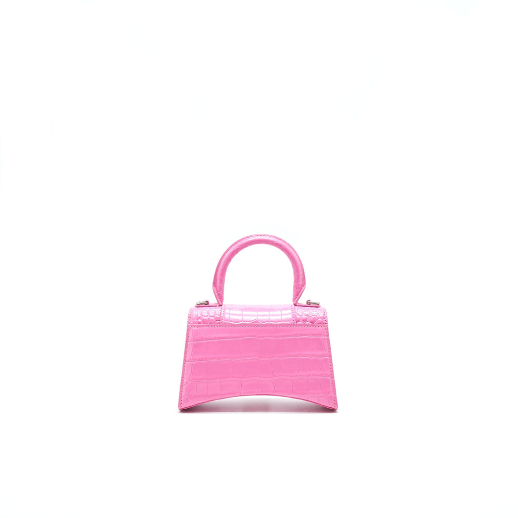 BALENCIAGA HOURGLASS XS CROC-EFFECT LEATHER TOTE PINK