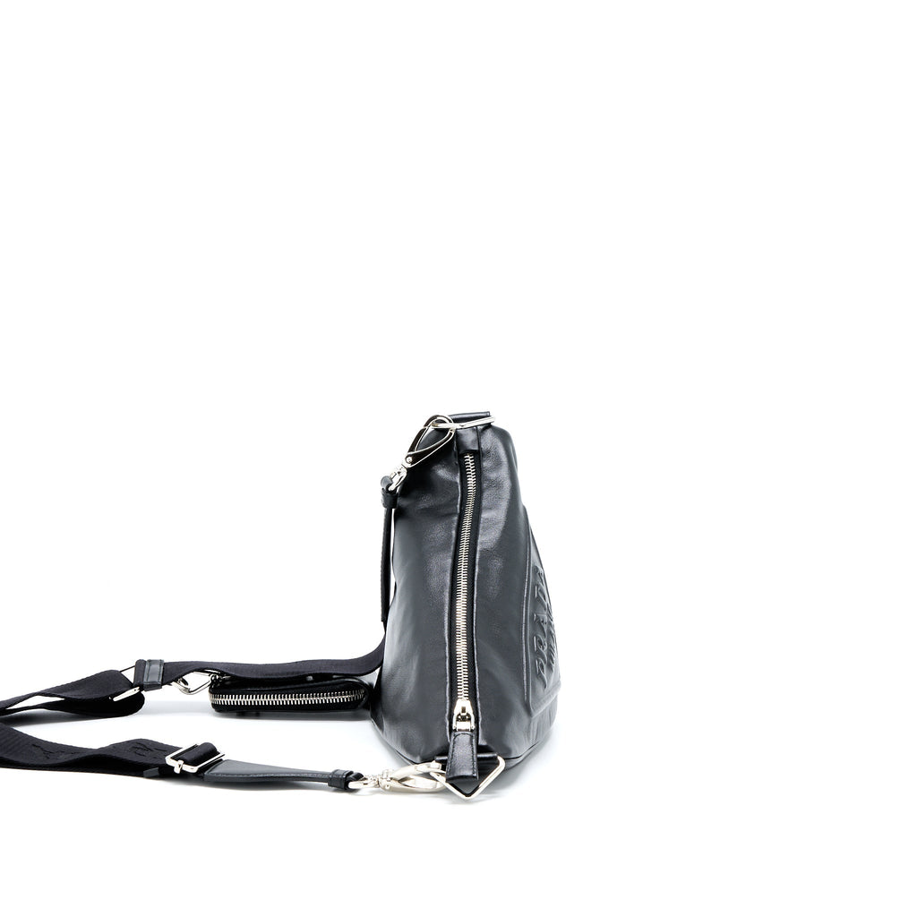 PRADA TRIANGLE LEATHER SHOULDER BAG BLACK SHW