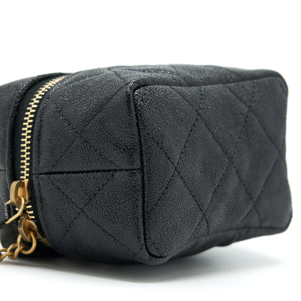 CHANEL TOP HANDLE MINI VANITY WITH CHAIN GRAINED CALFSKIN BLACK WITH GHW