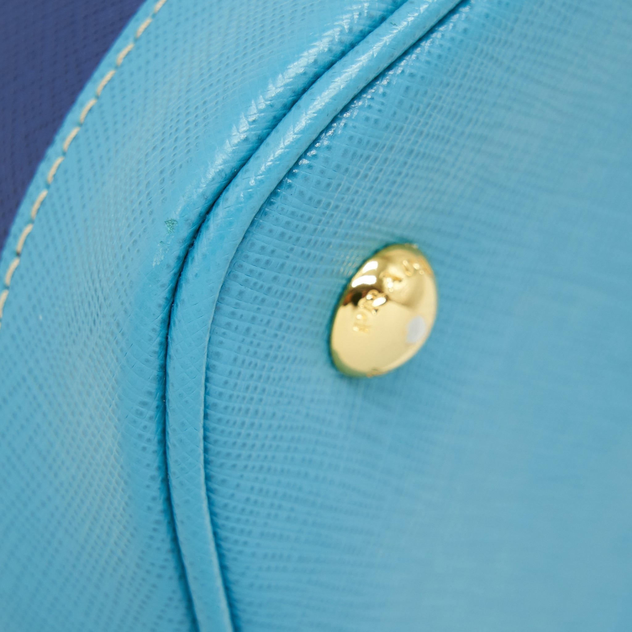 PRADA SAFFIANO LUX BI COLOUR PROMENADE DONE TOTE BAG BLUETTE/TURCHESE BLUE